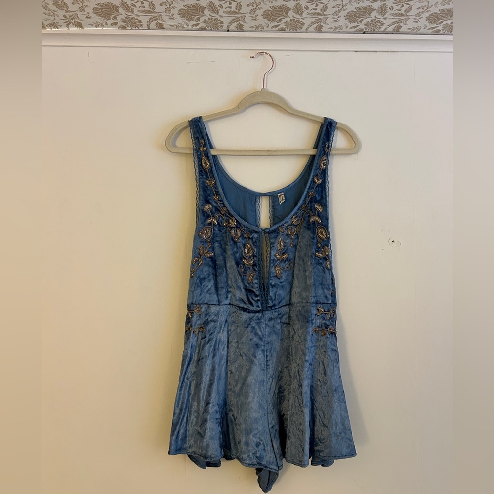 Free People Blue Embroidered Romper